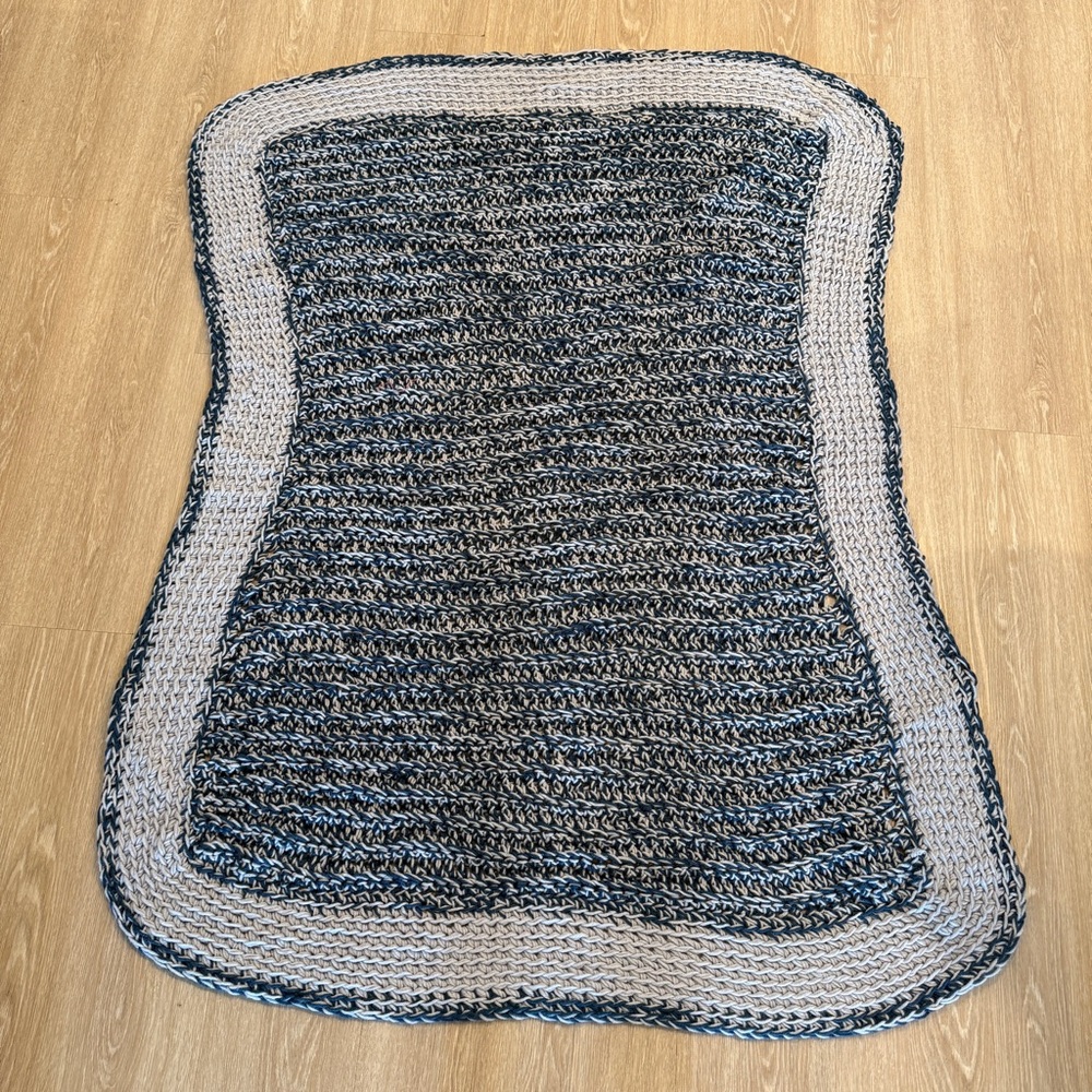 Vintage 50x43 Handmade Crochet Granny Blanket Afghan Blue Gray